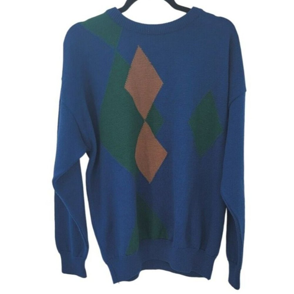 Pendleton Sweater Blue Mens XL Vinate Argyle Cozy Virgin Wool Pullover Brown